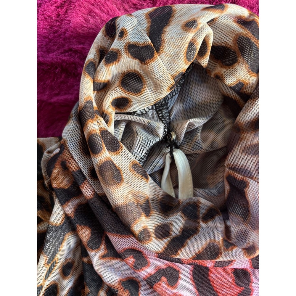 AFRM Shailene Mesh Dress Leopard Floral Print Long Sleeve Small Edgy Sheer Body - Picture 6 of 16